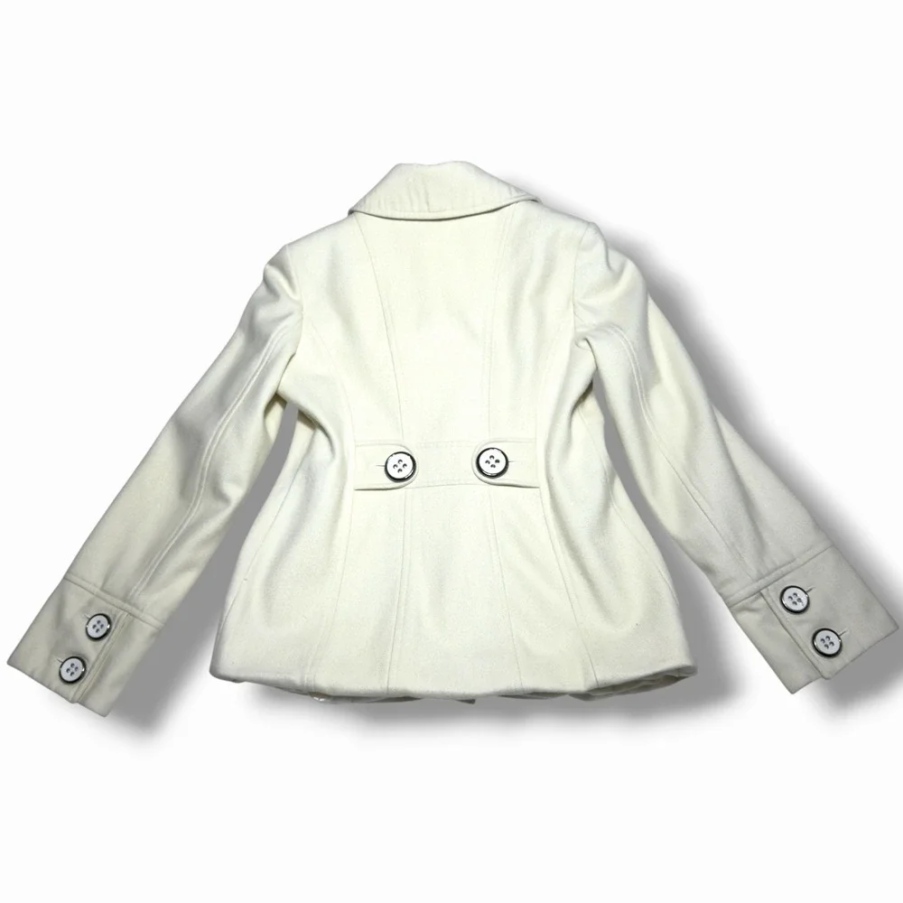 Vintage Guess Jeans Small Beige Wool Blend Peacoat Big Buttons Y2K Coat